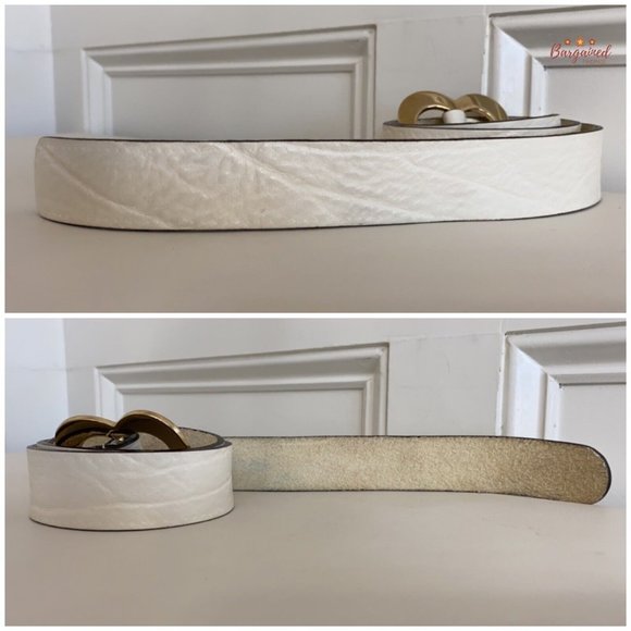 Authentic Gucci Cream Leather Gold Heart Shaped Engraved Script Logo Belt 90/36 - Picture 11 of 13